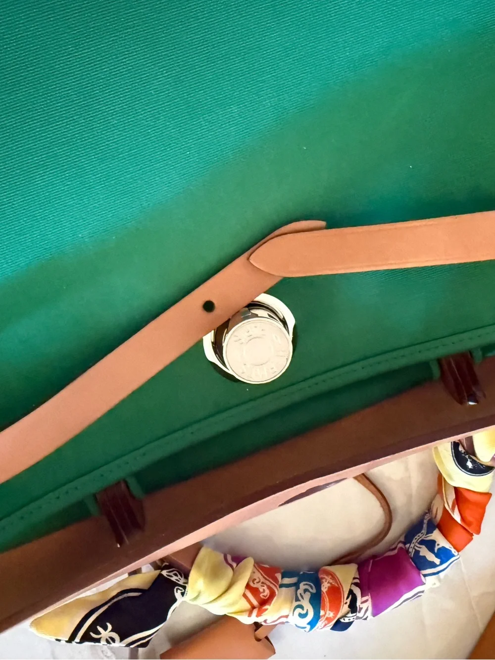 HERMES HER BAG GREEN WITH BROWN